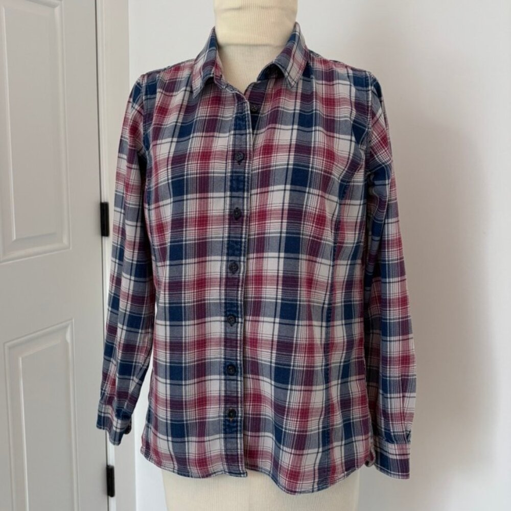Orvis Cotton plaid woven button front shirt single zip pocket